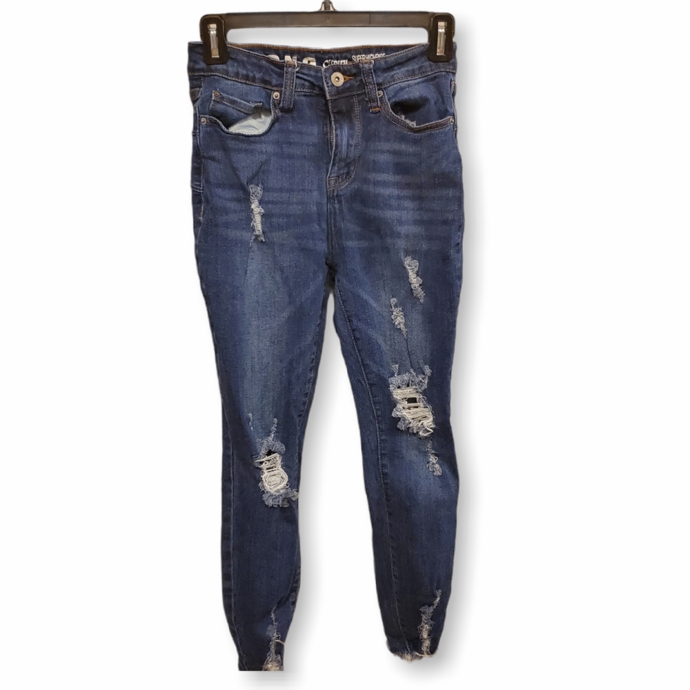 HIGH WAISTED Ripped Skinny Blue Jeans